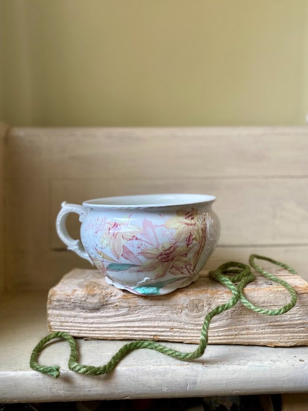 Antique IronstoneTransferware Chamber Pot with Lilies Floral Pattern